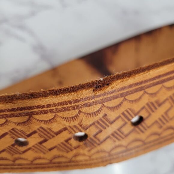 Vintage Tan Leather Tribal Western Wide Belt Native American Inspired main image 11